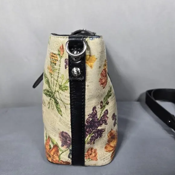 Patricia Nash Leather Crossbody Bag Floral Newspaper Print Buckle Front Zip - Picture 5 of 13